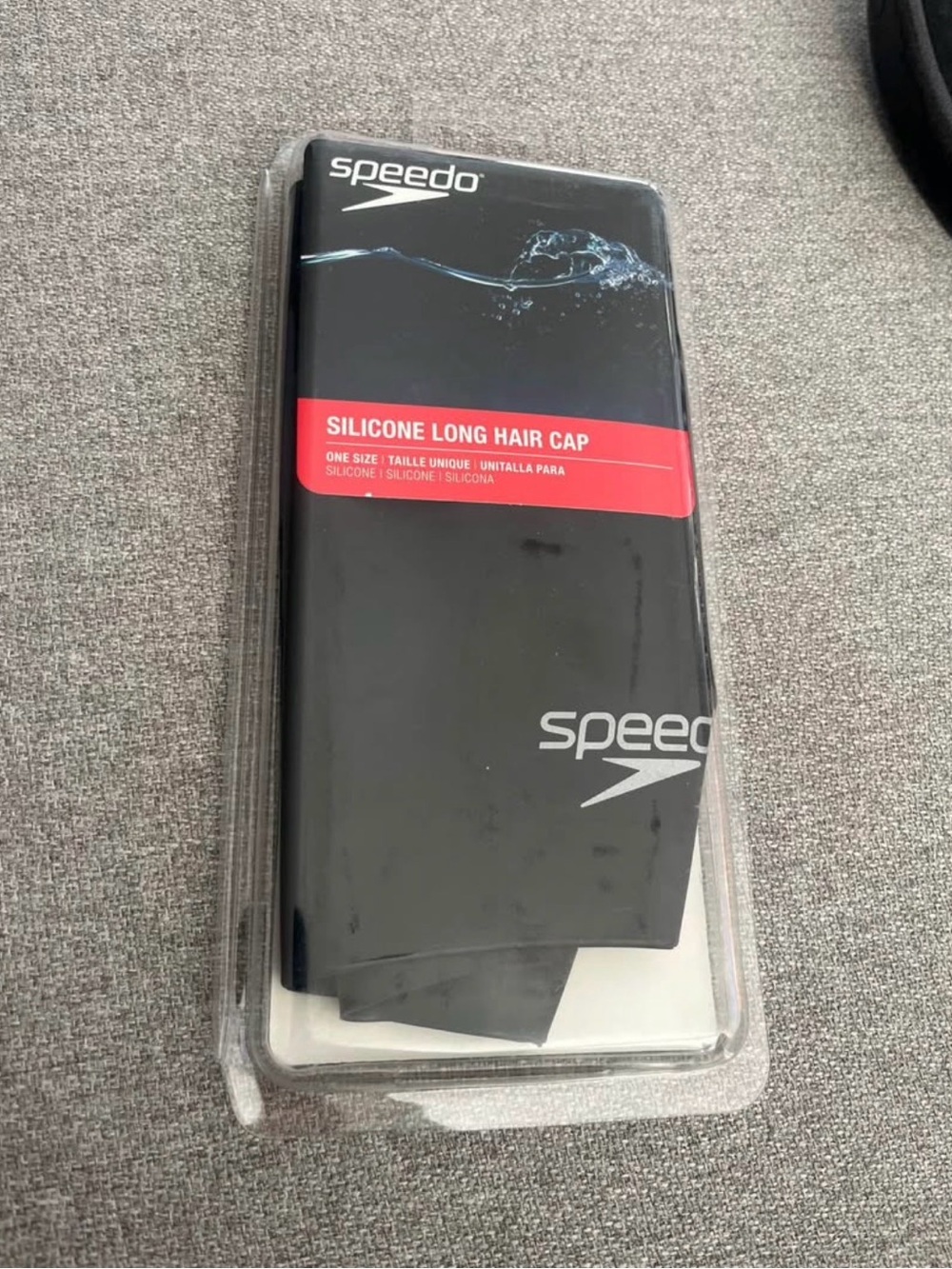 Speedo Black Silicone Long Hair Swim Cap- New in box
